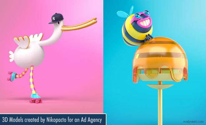 Cute 3D Models and Character Designs Created by Nikopacto for an Ad Agency