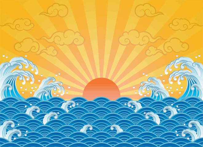 Wave and Sun rays floral design